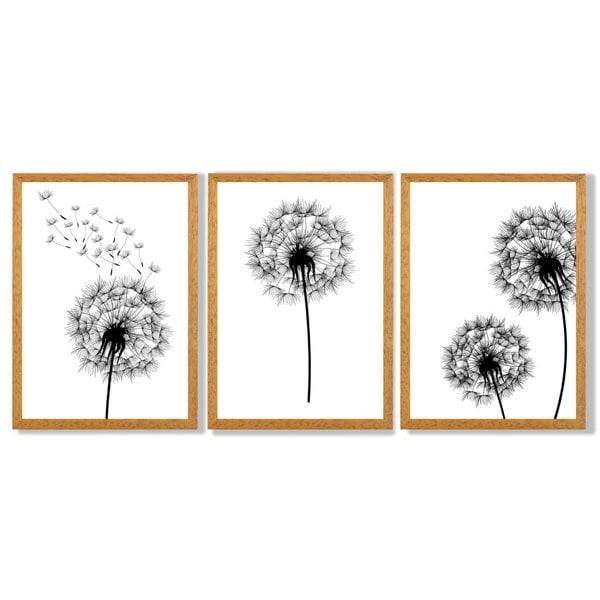 Artze Wall Art DANDELIONS Set of 3 Framed Sketch Wall Art Prints