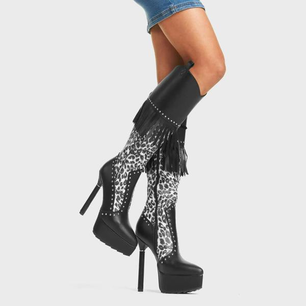Lamoda My Priority BlackPU Platform Knee High Boots for Women Chic Stylish