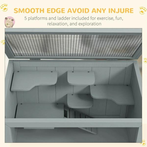 Grey cage interior with smooth platforms and multiple compartments under the open top