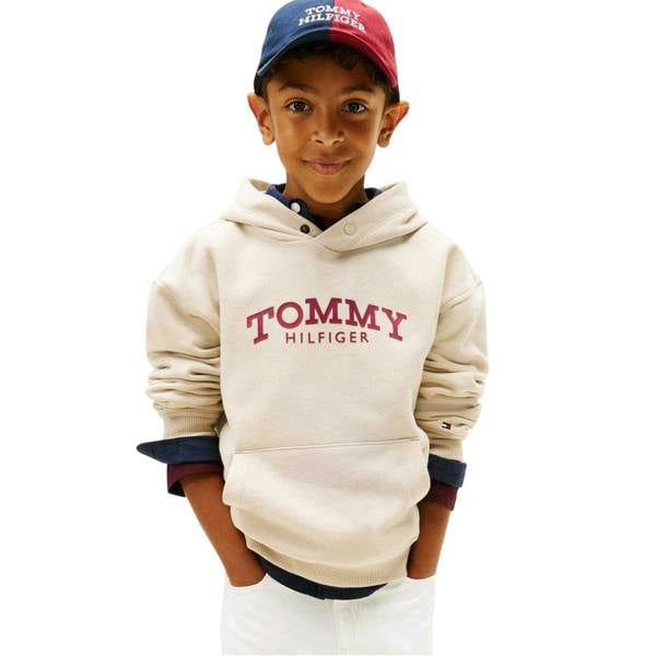 Tommy Hilfiger Childrens/Kids Logo Hooded Drawstring Hoodie - Sand - 