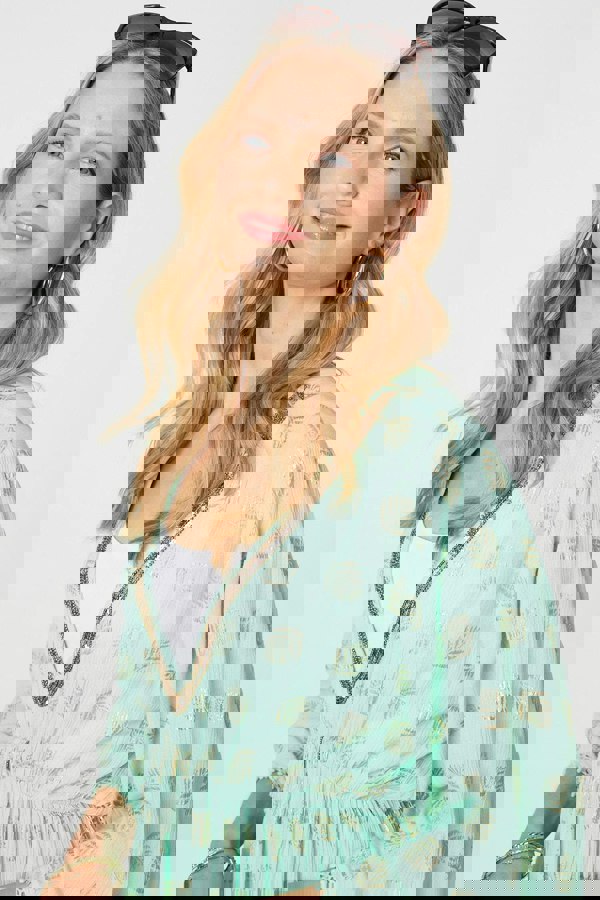 Green | Foiled Leaf Print Short Beach Dress