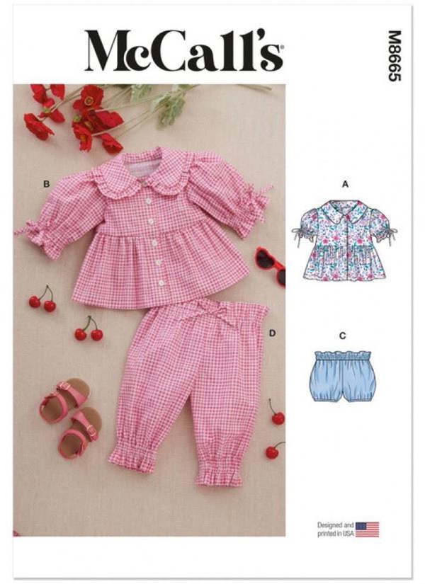 McCalls 8665 Paper Sewing Pattern – Baby Top, Shorts & Trousers, Size XS-L, Intermediate