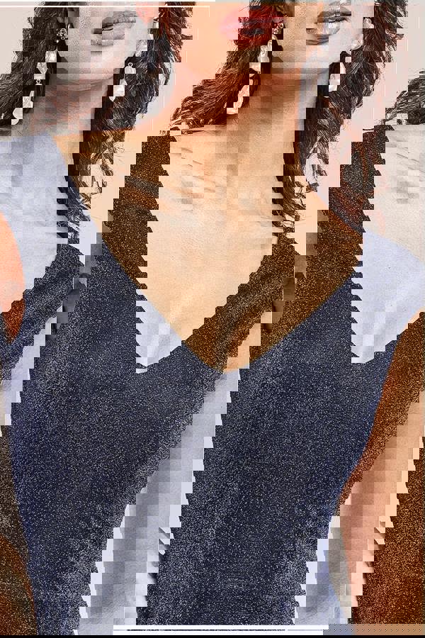 Off The Shoulder Lurex High Low Dress - Navy DR3642