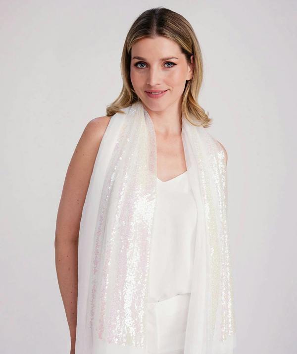 Pia Rossini Chrystal - Embellished Occasion Scarf - White
