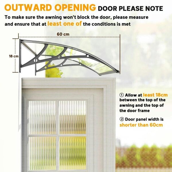 Front Door Canopy, Outdoor Awning, Rain Shelter, 110 x 60cm, Grey