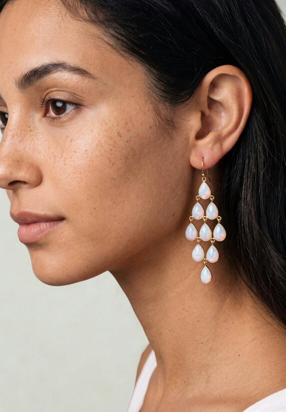 Latelita Erviola Gemstone Cascade Earrings Gold Opal