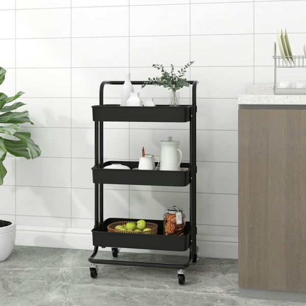Berkfield 3-Tier Kitchen Trolley Black 42x35x85 cm Iron and ABS