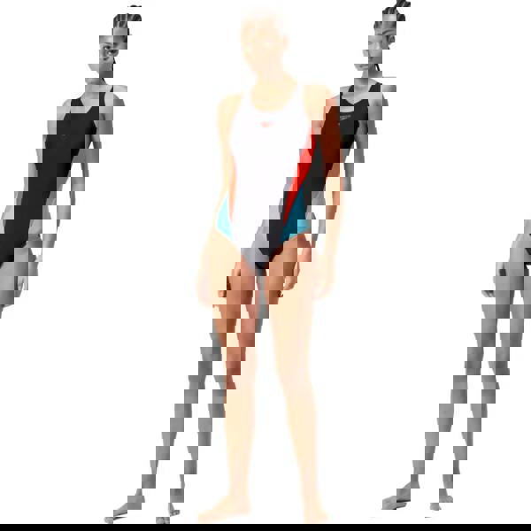 Black Speedo Colourblock 2.0 Muscleback swimsuit with red blue accents in Creora highclo