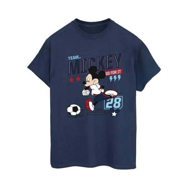 Disney Womens/Ladies Mickey Mouse Team Mickey Football Cotton Boyfriend T-Shirt - Navy Blue