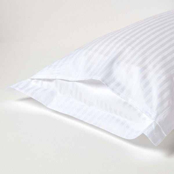 HOMESCAPES Silky 330 TC Egyptian Cotton Satin Stripe Oxford Pillowcase, King Size