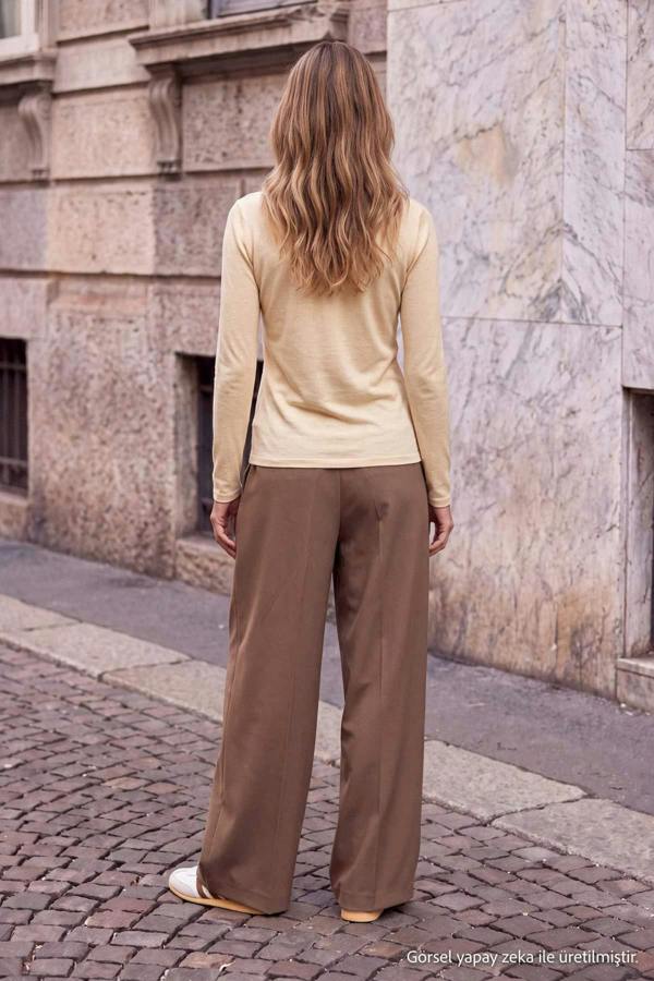 WOVCOR Crew Neck Long Sleeve Button Front Fitted Knit Blouse