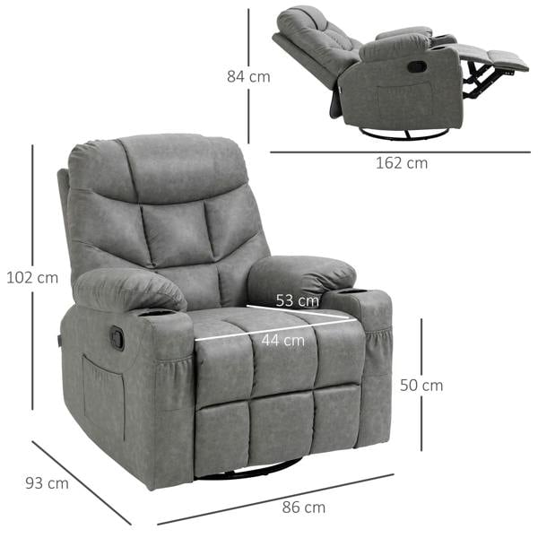 Light grey padded recliner armchair shown in side profile with footrest