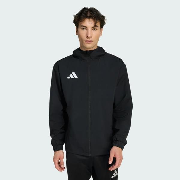Adidas Mens Entrada 26 All Weather Rain Jacket Waterproof Coat Black JZ9101