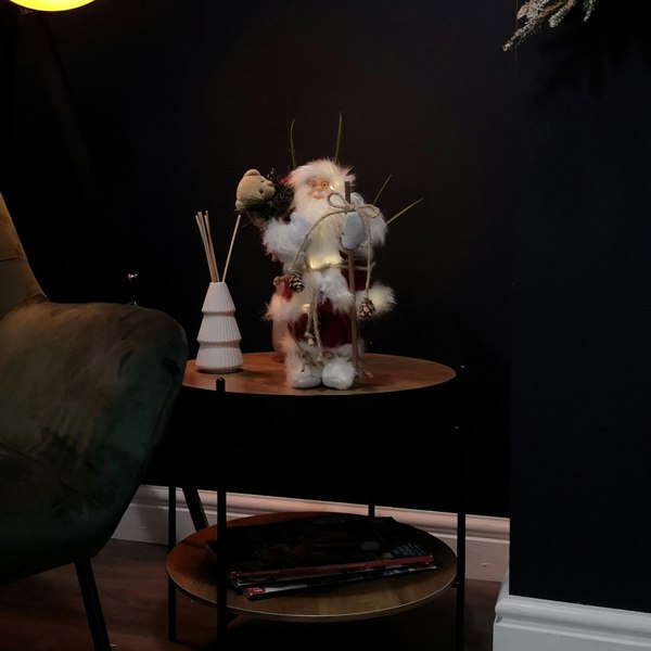 Samuel Alexander 30cm Battery Operated Red Standing Light up Santa Claus with Brown Woven Sack