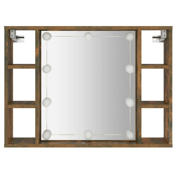 Berkfield Mirror Cabinet with LED Smoked Oak 76x15x55 cm