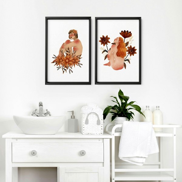 Framed pictures for bathrooms | set of 2 Ladies wall art prints