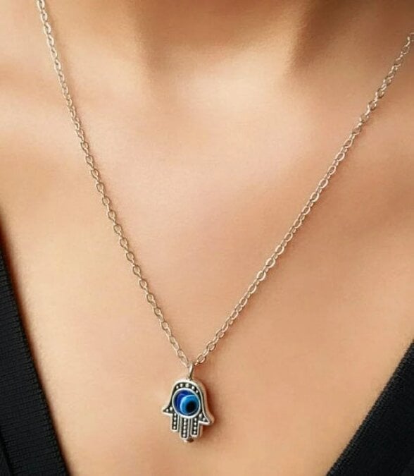 The Colourful Aura Hamsa Protection Evil Eye Fatima Hand Charm Drop Dangle Necklace and Earrings