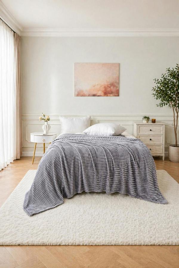 Dyzi Large Supersoft Ribbed Jacquard Fleece Throw Blanket 200 x 240cm