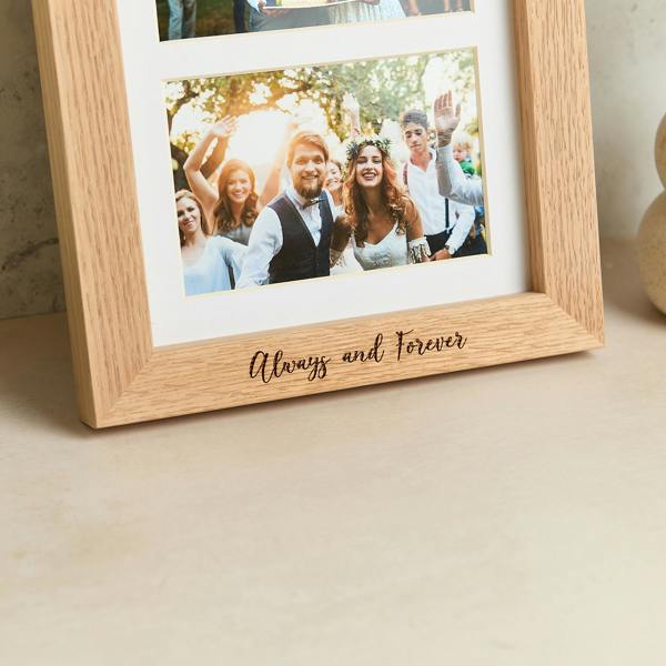 MijMoj Design Personalised Solid Oak Triple Picture Frame with Mount - For 6x4" Photos, Natural Finish