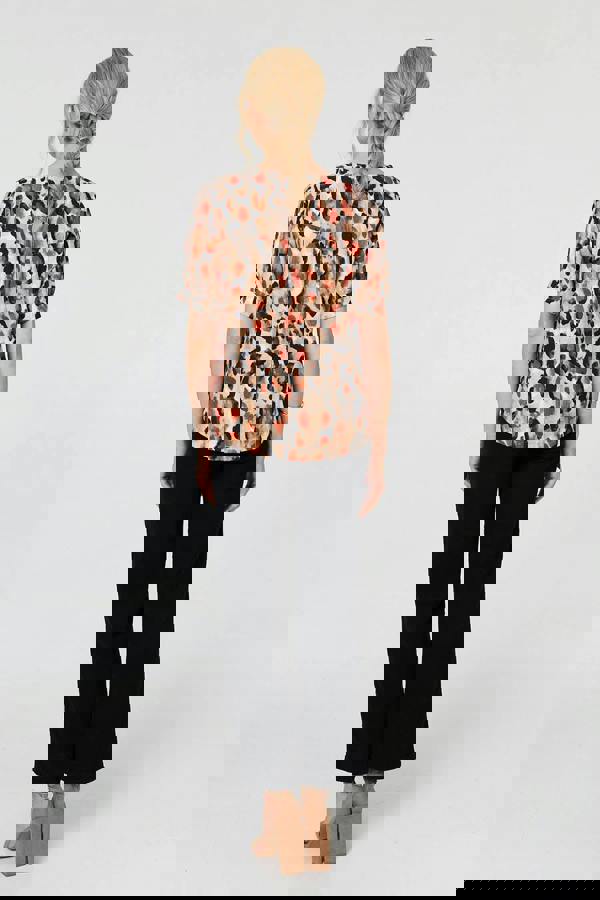 Orange | Animal Print Short Sleeve Relaxed Blouse