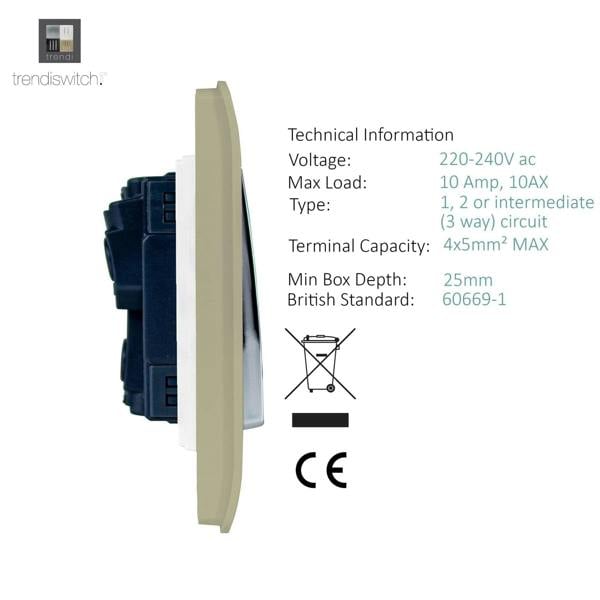 Trendi Switch 4 Gang Light Switch (3x 1 or 2 Way & 1 x Intermediate)in Champagne Gold