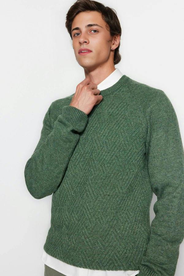WOVCOR Crew Neck Raglan Sleeve Textured Knit Men's Sweater