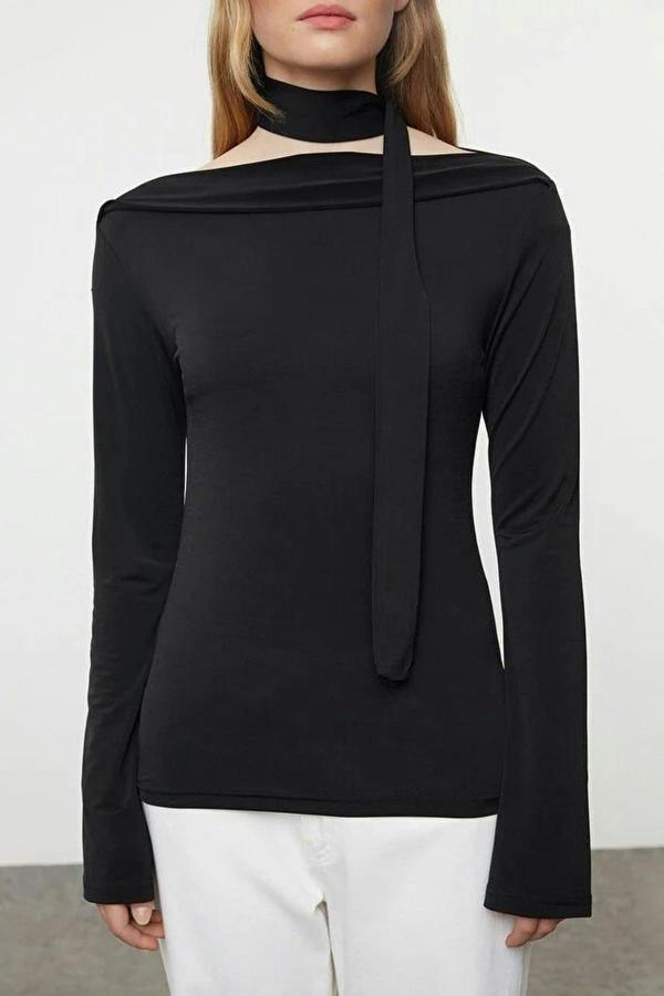 WOVCOR Knit Blouse with Shawl Detail