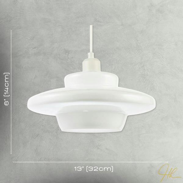 Modern UFO Disc Styled Ceiling Pendant Light Shade in Opal White Glass Image 7