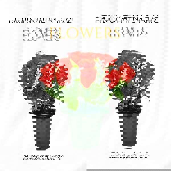 Memorials Direct Premium Artificial Grave Flowers – 25cm Red Rosebud With Gypsophila | Memorial Vase Pot