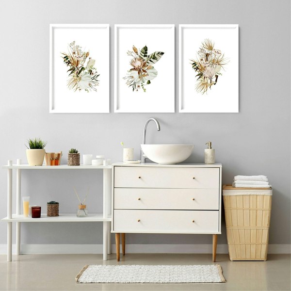 Framed print for bathroom | set of 3 Earth toned Botanical wall prints