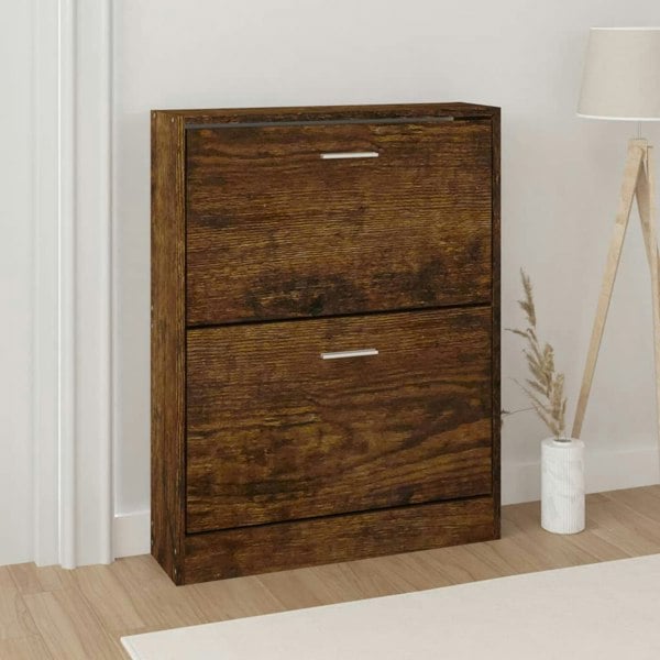 Berkfield Shoe Cabinet Smoked Oak 59x17x81 cm Engineered Wood