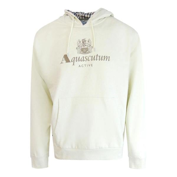 Aquascutum Active Big Logo Hoodie Old White