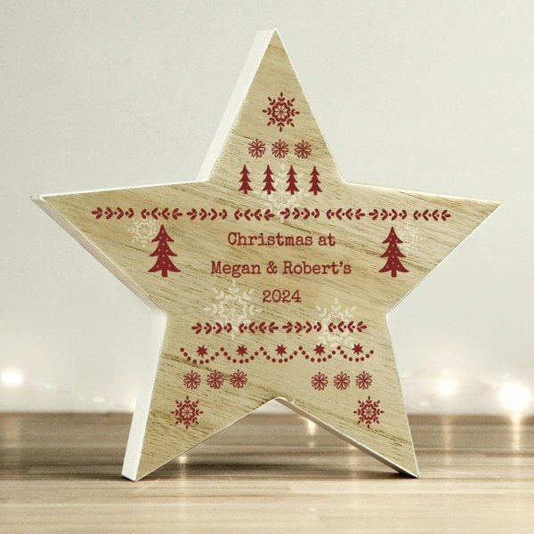 Personalised Memento Company Personalised Christmas Fair Isle Wooden Star Ornament