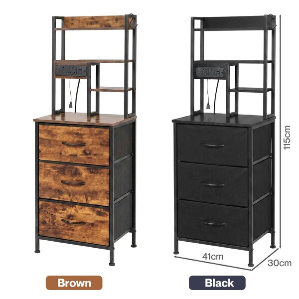 Levede Bedside Table with Charging Station 3 Drawer RGB Light Night Stand
