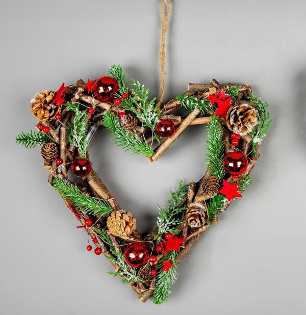35cm Battery Operated LED Twig Hanging Heart Red Christmas Decoration image 1