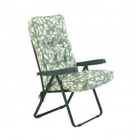 Deluxe Garden Recliner Chair with Cushion - Foldable Outdoor Lounger Green Leaf 99cm x 58cm x 58cm The Garden Furniture Shop