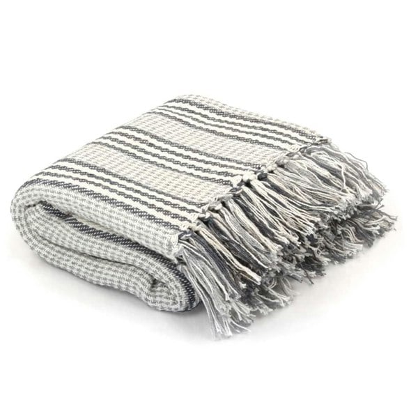 Berkfield Throw Cotton Stripes 220x250 cm Grey and White