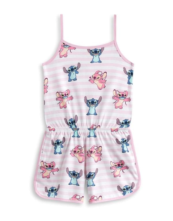 Disney Lilo & Stitch Girls Pink Multi Character AOP Sleeveless Playsuit