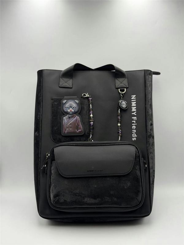 Nimmy Friends Nimmy Magnetic Fashion Series Combo Black Cat Laptop Backpack with Detachable Pouch Black - N-CXMC-STSJDNBZH-03