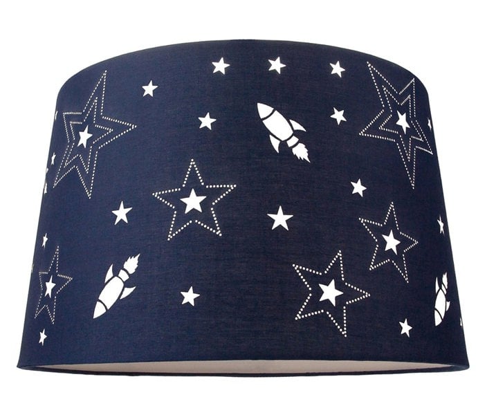 Fun Rockets and Stars Childrens/Kids Blue Cotton Bedroom Pendant or Lamp Shade Image 1