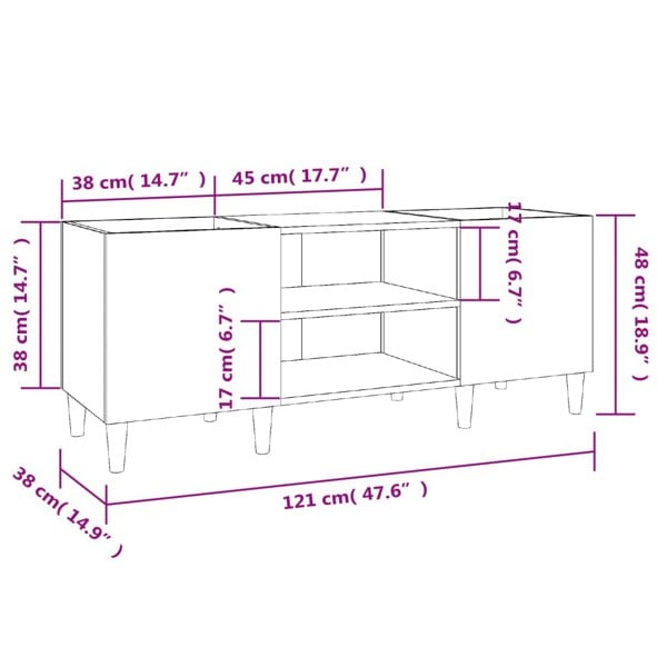 Berkfield Record Cabinet Grey Sonoma 121x38x48 cm Engineered Wood