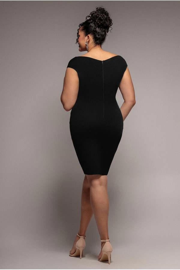 Goddiva Plus Bardot Pleated Midi Dress - Black by Goddiva Plus
