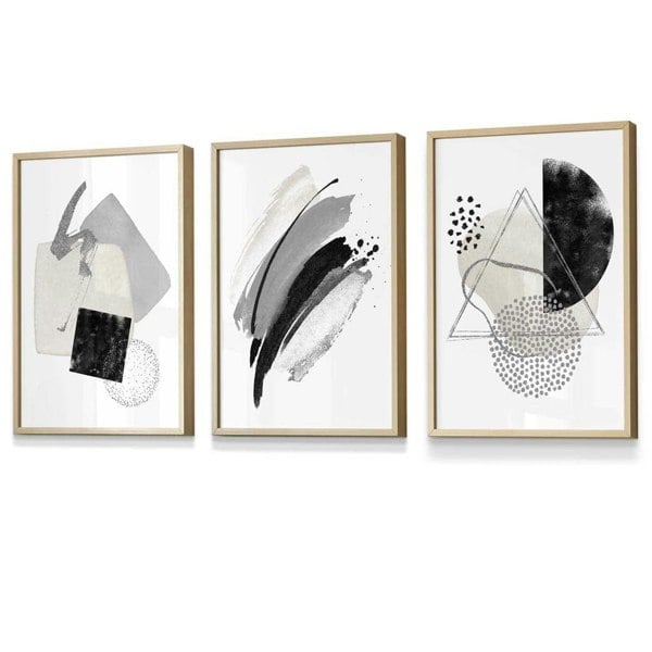 Abstract Grey Black and Silver Set of 3 Framed Wall Art Prints | Artze Wall Art UK