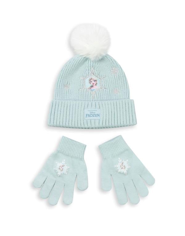 Disney Girls Blue Frozen Beanie and Gloves Set (One Size)