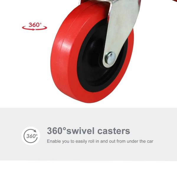 Red 360° swivel caster wheel with black tire and metal mounting bracket