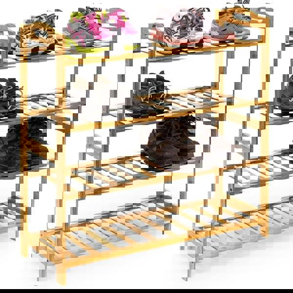 MANTRARAJ 4-Tier Bamboo Shoe Rack Storage Shelf Wooden Storage Shelves Plants Shoe Storage Organizer