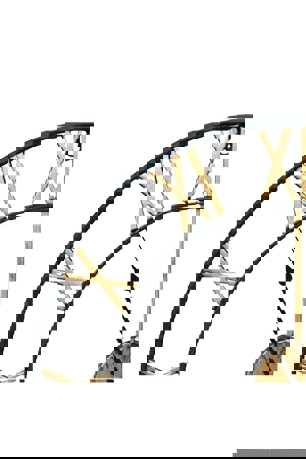 Living and Home 60cm Dia Retro Industrial Style Gold Roman Numerals Black Frame Hollow Metal Wall Clock