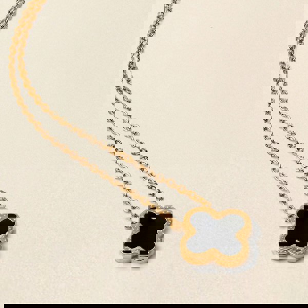 Say It With Clover Necklace - Stainless Steel (Gold Plated & Black)