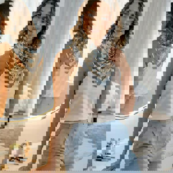 Anyyou Fashion Premium Satin Square Scarf – Elegant 201 Grey Beige Floral Silk-Feel Neckwrap for Women