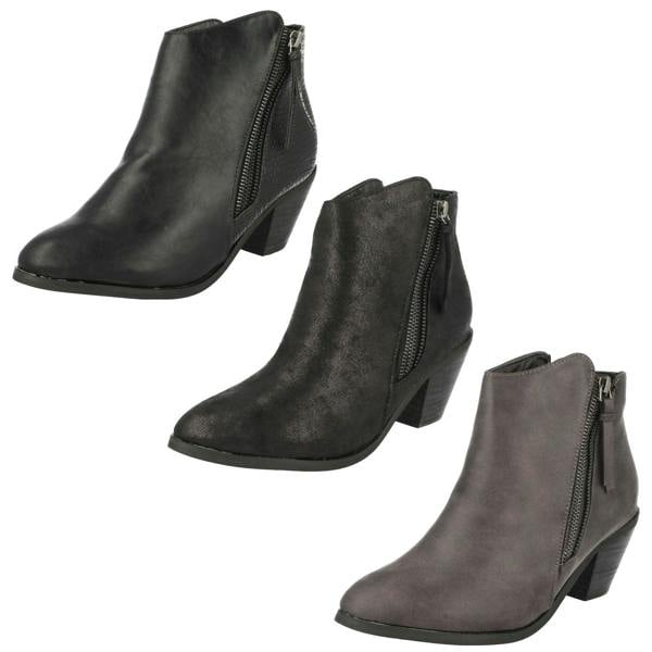 Spot On Ladies Spot On Cowboy Style Ankle Boots with Zip Detail